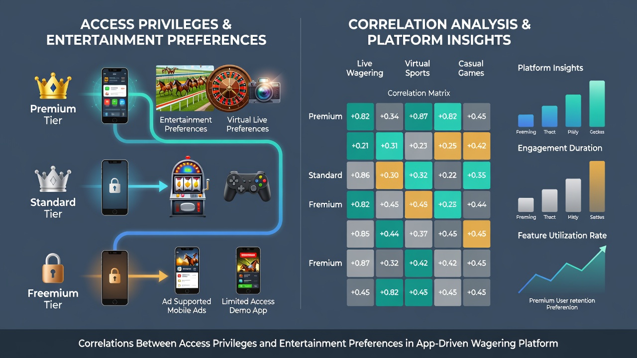 Analytics dashboard displaying correlations between user privilege levels and preferred game categories in wagering apps