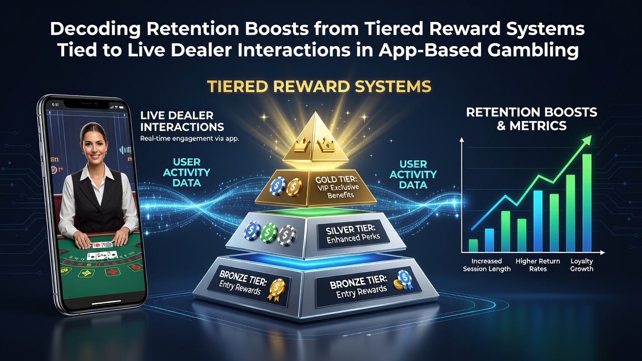 Mobile app interface showing tiered reward levels next to a live dealer blackjack table with player engagement indicators
