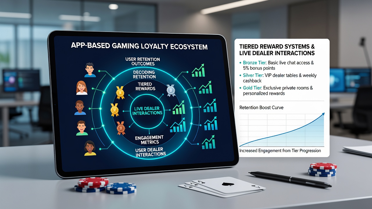 Analytics dashboard displaying retention curves segmented by reward tier and live dealer session counts