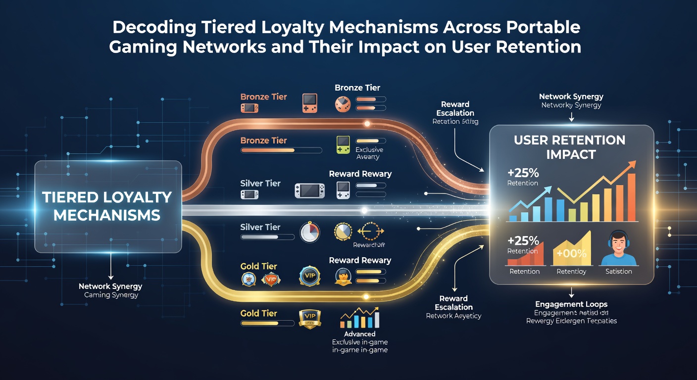 Mobile gaming interface displaying tiered loyalty progress bars and reward icons across a portable network dashboard
