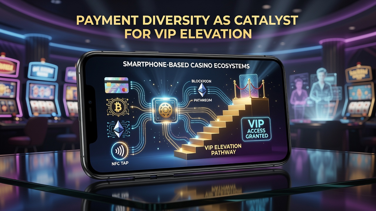 Mobile user interface showing VIP tier progression linked to diverse payment transactions in a casino app