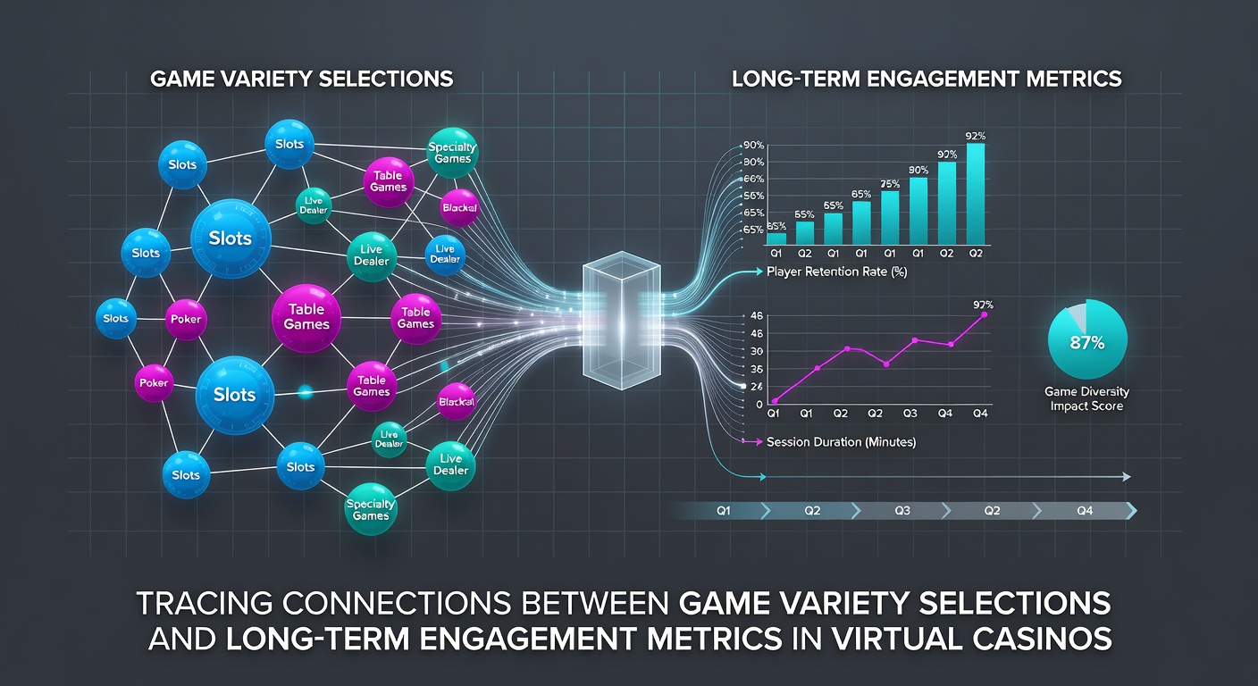 Analytics dashboard showing retention curves and game variety usage statistics from virtual casino platforms